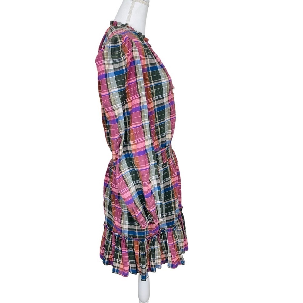 Veronica Beard Jeans Destiny Ruffled Metallic Checked Cotton Blend Mini Dress - Picture 8 of 13